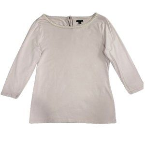 Ann Taylor Pearl Neck Gray Blouse - M